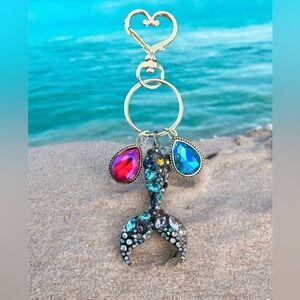 Mermaid Tail Keychain/Bag Tag with multicolored Rhinestone Accents